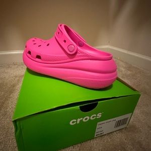Pink platform crocs